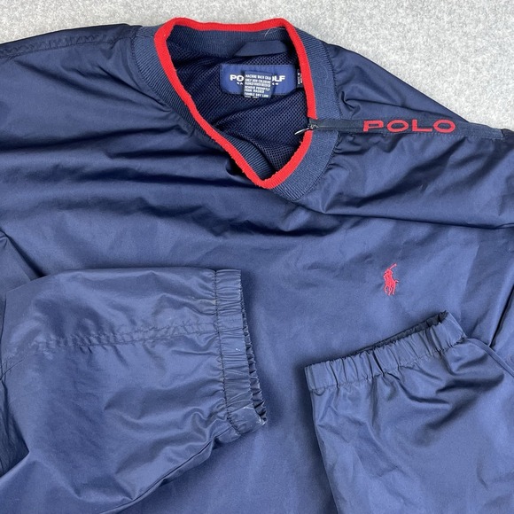 VTG Polo Ralph Lauren Golf Jacket Mens XL Blue Windbreaker Spellout Pullover - Picture 1 of 9